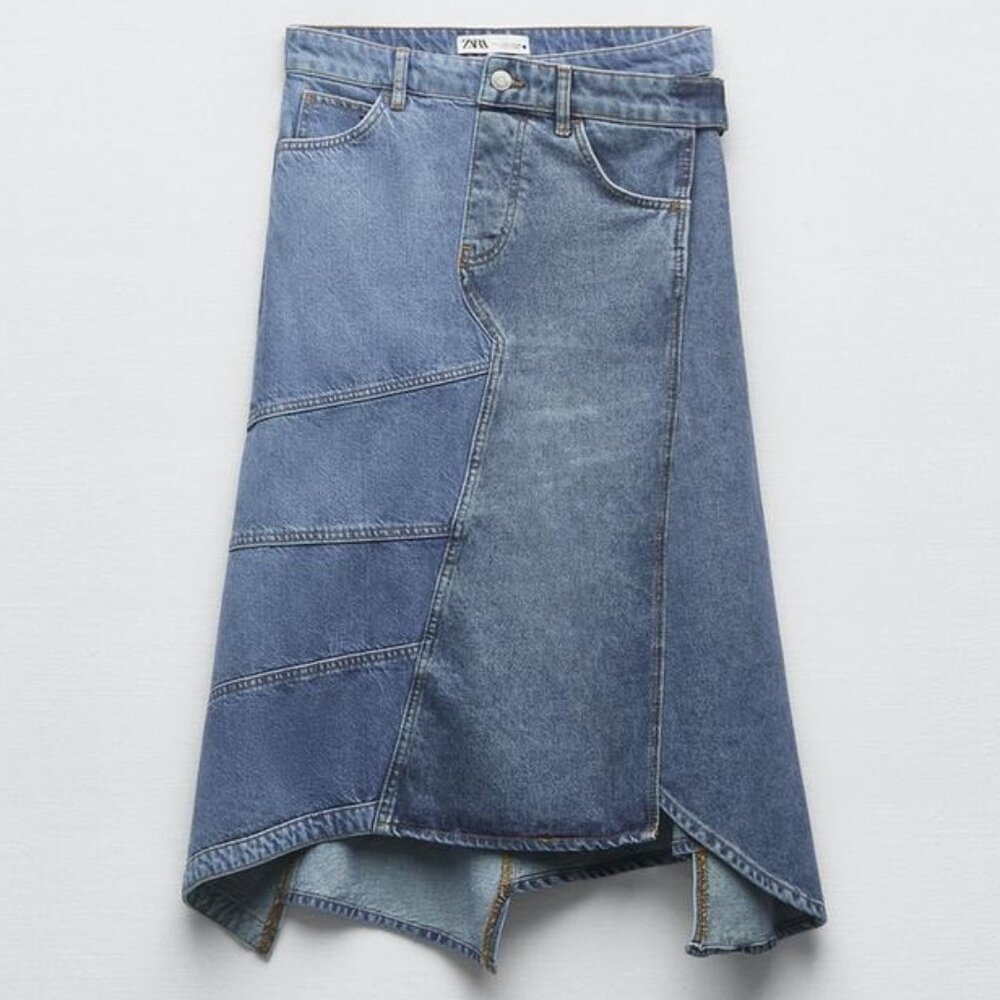 Zara Asymmetric Denim Skirt Ref 6840/245 - Size Large